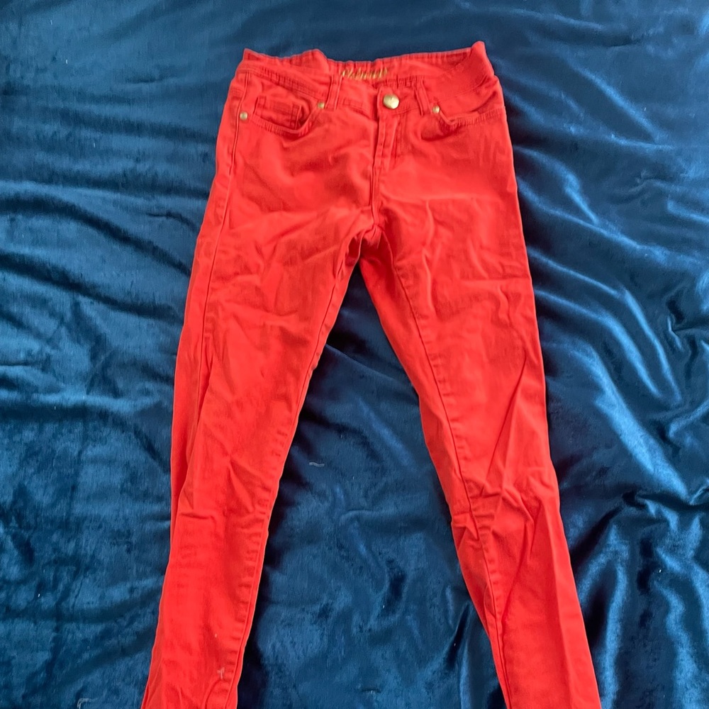 orange skinny jeans